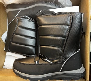NEW LANDS END Winter Boots Youth Big Kids size 5 - Black SNOW INSULATED slip on - Picture 1 of 7