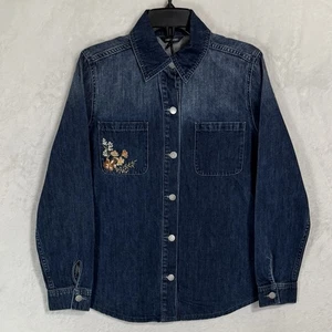 NUEVO CON ETIQUETAS Driftwood Shayna Flor Silvestre Bordada Denim Camisa Chaqueta Talla M Boho Otoño - Imagen 1 de 12