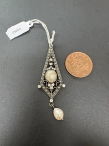 925 Stamped Silver Art Deco Style Marcasite, Pearls And White Stones Pendant - Picture 1 of 3