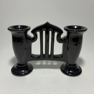 Roseville Pottery - Black Rosecraft Double Bud Vase Gate - 46-5 - Picture 1 of 9