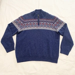 Daniel Hechter Herren XL 1/4 Zip 100% Kaschmir Pullover Sweater Fair Isle L/S Blau - Bild 1 von 5