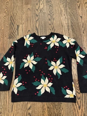 Suéter de Navidad de colección Poinsettias para mujer grande Cambridge Dry Goods negro Foto 1 de 4