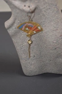Vintage Asian Fan Earrings, Articulating, Moving, Gold Tone, Dangle - Picture 1 of 5