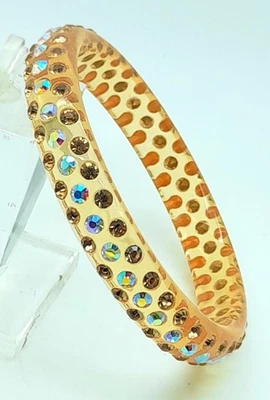 brown round Lucite acrylic light brown & ab rhinestone fashion bangle bracelet - Image 1 of 4
