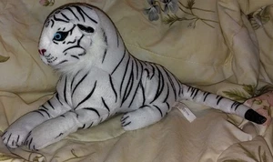 Plush White TIGER Blue Eyes Lying Down Outstretched vtg stuffed toy - Picture 1 of 5