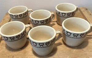 Set Of 6 Wallace Restaurant Ware Westward Ho Rodeo Pattern Mug Cups C. 1940-60s - Picture 1 of 4
