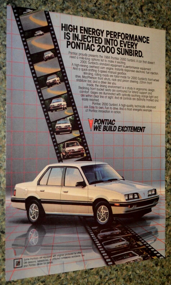 Pontiac 2000 Sunbird 1984 anuncio original impreso anuncio 84 J2000 Foto 1 de 1
