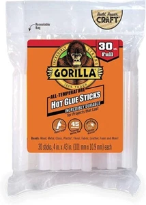 Gorilla Hot Glue Sticks, Full Size, 4" Long x .43" Diameter (1 Pack of 30) - Picture 1 of 5