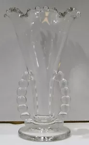 Candlewick Imperial Glass Clear Fluted Crimped Vase Beaded Handles Vintage - Picture 1 of 7