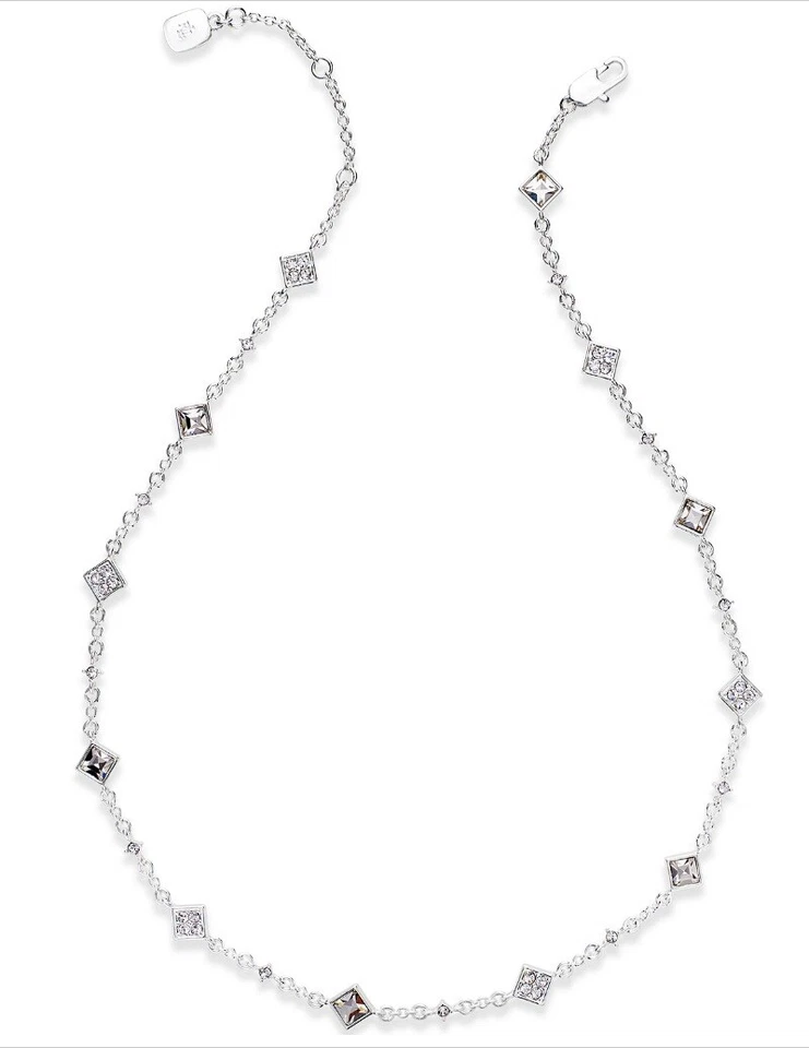 Ralph Lauren Silvertone Square Crystal Faceted Chain Necklace 18 in