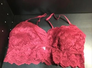 HACI Unlined Crochet Lace Bralette Pad Top Women's XL Dark Red NEW - Picture 1 of 2