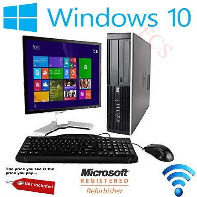 FAST PC COMPUTER DESKTOP SET HP CORE i5 8GB RAM 1TB HDD WIN 10 22" MONITOR WIFI - Image 1 of 4