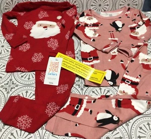 NWT Two Sets of Christmas Pajama’s 12 Months Carter’s Santa Penguin Snowflakes - Picture 1 of 5