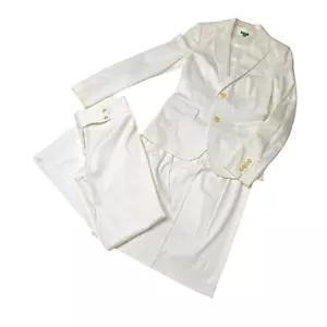 Benetton Women’s 3-Piece Striped Coat Suit & Skirt White Pants Set Career Outfit - Picture 1 of 20