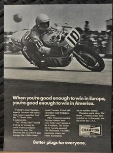 1973 Champion Spark Plug Print Ad Jarno Saarinen World 250 Championship Yamaha - Picture 1 of 1