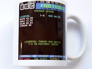 Liverpool v Man Utd 7-0 Ceefax Teletext Tasse, März 2023, Kaffee/Teetasse Geschenk - Bild 1 von 6