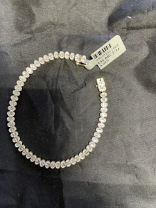 Natural Diamond Bracelet 14K Gold Oval Shape Baguette And Round Bracelet 7.5 “ - Picture 1 of 5
