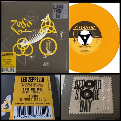 Led Zeppelin Rock And Roll b/w Friends 2018 RSD Picture Sleeve Yellow Vinyl NEW - Image 1 of 4