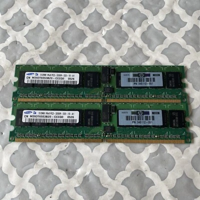 HP 345112-051 1GB Kit (2x 512MB) DDR2 PC2-3200 ECC ELPIDA SAMSUNG HP - Image 1 of 4