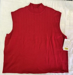 Emma James Liz Claiborne Red Beaded Sleeveless Mock Neck Sweater Sz 3X NWT - Picture 1 of 2