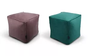 Cubo cuadrado de terciopelo suave de lujo reposapiés otomano bolsa de frijoles puf asiento borde de tubería - Imagen 1 de 19