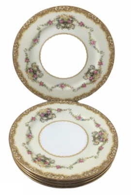 5 Noritake Morimura Mystery Pattern 6 1/4" Bread Plates w/ Flowers & Gold Rim  - Image 1 of 4