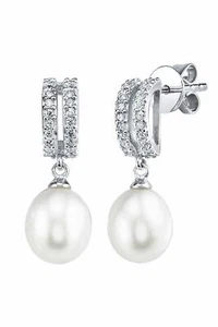 Orecchini perle radianza argento sterling 8 mm perle bianche acqua dolce e cristalli - Foto 1 di 5
