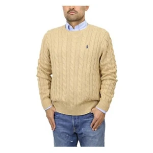 Polo Ralph Lauren Crewneck Cotton Cable-Knit Sweater with Pony - Tan Brown - Picture 1 of 2