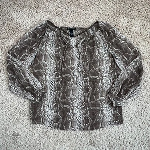 INC INTERNATIONAL CONCEPTS Brown Snake-Print Sheer V-Neck Blouse Womens S - Picture 1 of 17