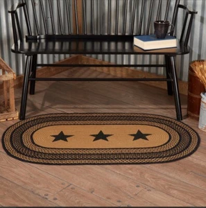 Farmhouse Star Area Rug Oval 24" x 36". INCLUDES Rug Pad. VHC Brands. Black/Tan - Picture 1 of 4