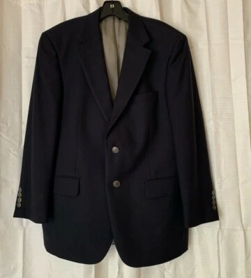 复古 Bill Blass 纯海军蓝羊毛 2 纽扣西装外套,尺寸 40S — 第 1/4 张图片