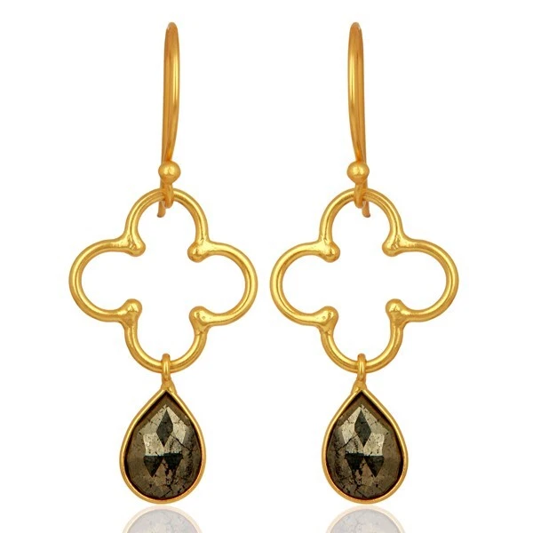 Pendientes colgantes de pirita enchapados en oro amarillo de 18 quilates Art Deco joyas para regalo de cumpleaños Foto 1 de 4