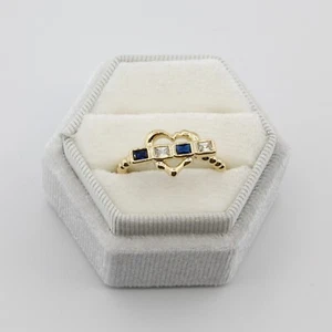 Offener modischer Ring 14 kt vergoldet weiß blau CZ Herz Einheitsgröße - Bild 1 von 7