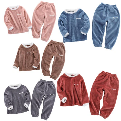 INHZOY Mädchen Jungen Fleece Schlafanzug Pyjamas Set Oberteil Hose Warm Nachtwäsche