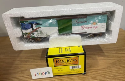 MTH Railking 30-74693 Season's Greetings Blue Jay Boxcar O Gauge Train Holiday - Image 1 of 2