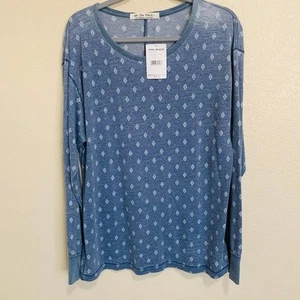 We The Free blue top women Long Sleeve Distressed Blue Diamond size S bohemian - Picture 1 of 8