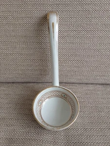 ANTIQUE CERAMIC SAUCE LADLE GILDED SCALE PATTERN WITH TURQUOISE ENAMEL DOTS 18CM - Picture 1 of 10