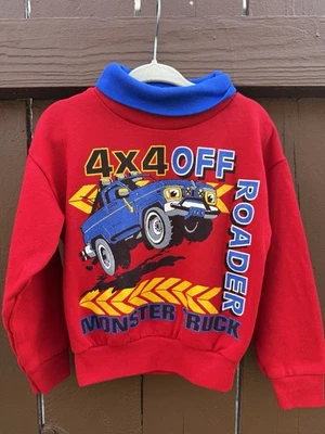 Vtg 90s Kids Sweatshirt With Bold Monster Truck Graphic And Mock Neck Style 4T - Image 1 of 4