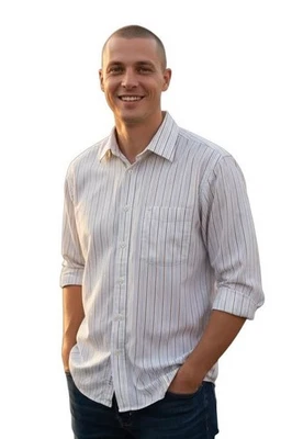 Joseph & Feiss White Blue Brown Pinstripe Dress Shirt. SZ 32 Washed. Never worn - Image 1 of 4