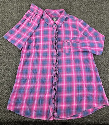 Camisa de franela Faded Glory para mujer grande 12-14 púrpura rosa con volantes sobre botones Foto 1 de 4