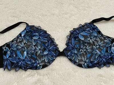 $69 VICTORIA'S SECRET 36DD Very Sexy Ziggy Glam Blue Black Low Cut Demi Bra - Image 1 of 4
