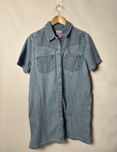 Levis Denim Shirt Dress Womens Small Short Sleeve Relaxed Fit Casual Pockets - Picture 1 of 10