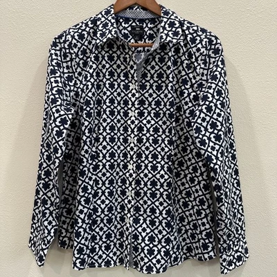 Talbots Women’s Petite Non-Iron Black & White Patterned Long Sleeve Blouse - Image 1 of 4