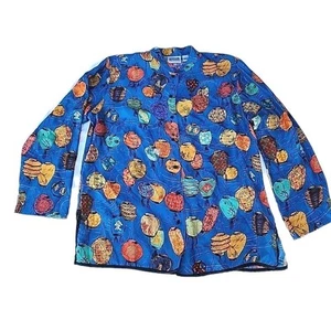 VTG Chico's Design 100% Silk Oriental Asian Lantern Button Front Blouse Size 2 - Picture 1 of 7