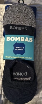 Bombas Unisex Cushioned No Show Blk/Gray Socks 3 Pack~Sz Large~New In Package! - Image 1 of 4