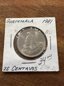 GUATEMALA 25 c 1981 KM278.2 Cu-Ni 1yr Type Quetzal Silhouette TOP VERY RARE Bin2 - Bild 1 von 5
