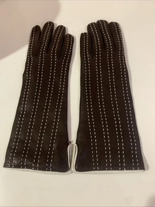 Sermoneta Italy Brown Leather White Stiching Gloves Cashmere Lined 7 Med Length - Picture 1 of 13