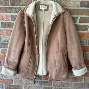 Talbots Wildlederimitat Jacke Damen Gr. 8 hellbraun Sherpa Oversized Western Boho Scheune - Bild 1 von 9