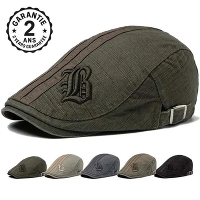 Summer Autumn Men's Cotton 3-Stripes Embroidered Beret Cap B Adjustable 54-60cm - Image 1 of 4