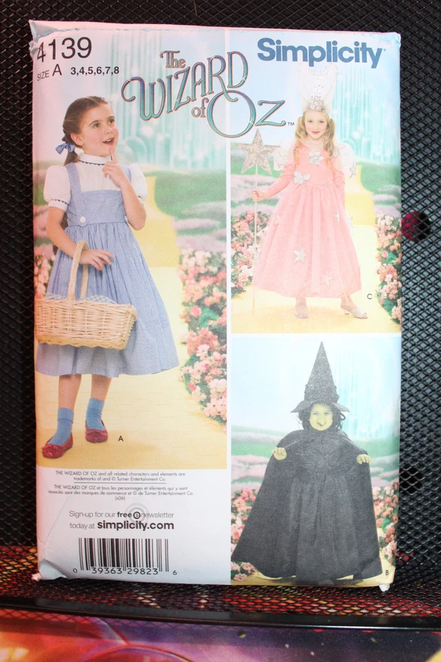 Simplicity Pattern 4139 Child Wizard of Oz Size 3 - 8 Dorothy Good Wicked Witch